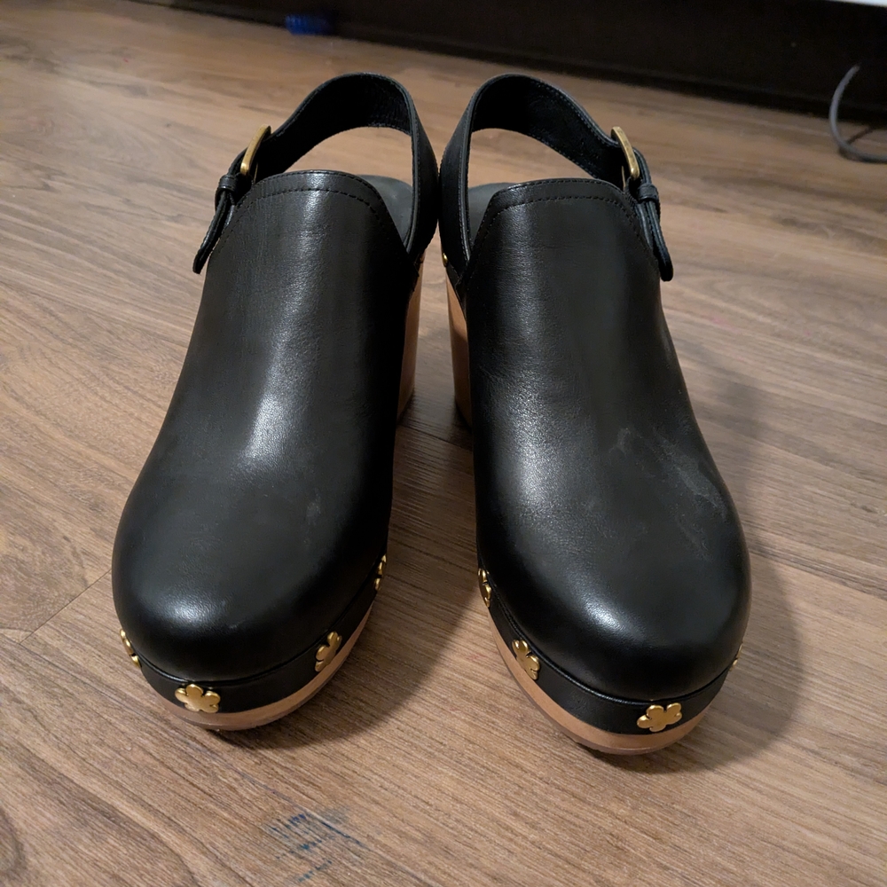 Charlotte Stone Black Mules with Gold Details